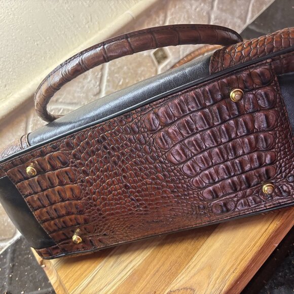 Brahmin Leather Satchel Doctor Style Handbag with Crocodile Embosssed Trim - Picture 13 of 15